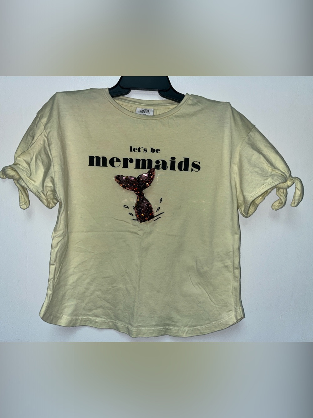 Zara Pale Yellow 'Let's Be Mermaids' Sequin Tail Tee
